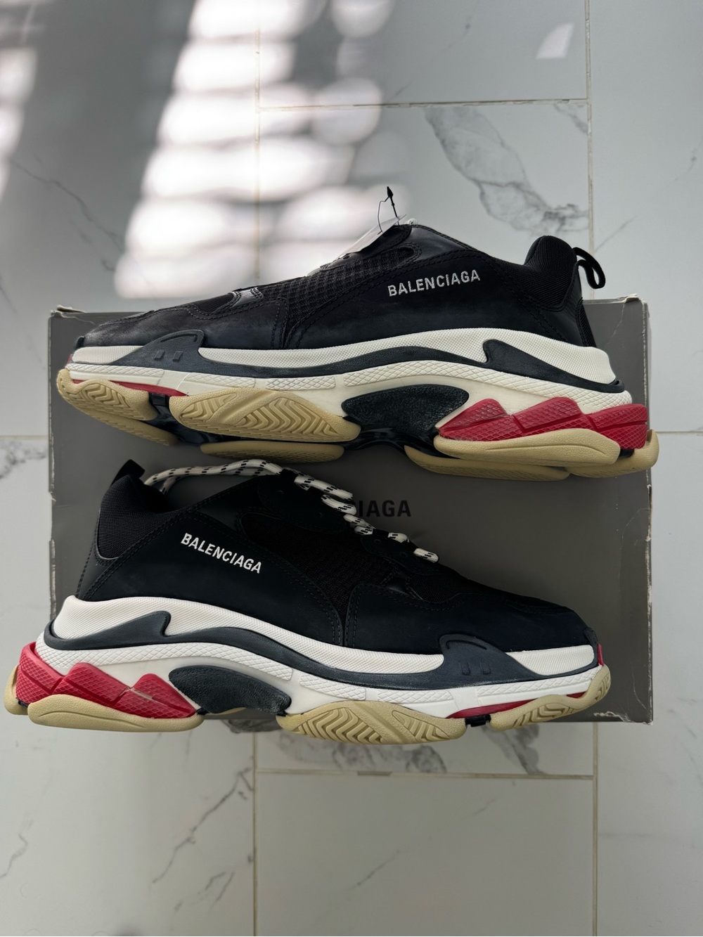 Balenciaga Men's Black Triple S Sneakers with Red Accents (100% authentic)